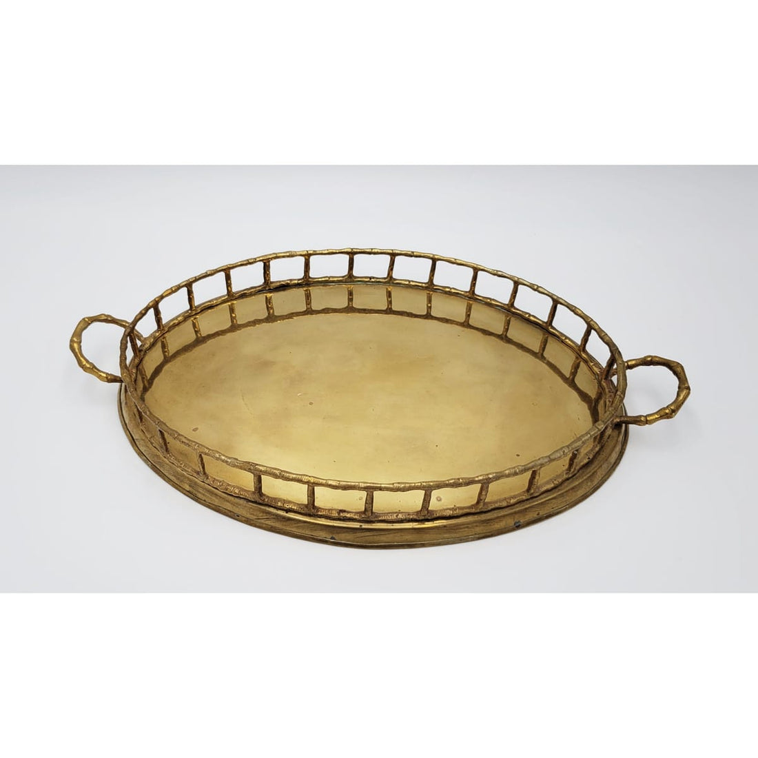 Brass Tray Serveware Vintage Solid Brass Bamboo Style Hollywood Regency Decorative Serving Tray