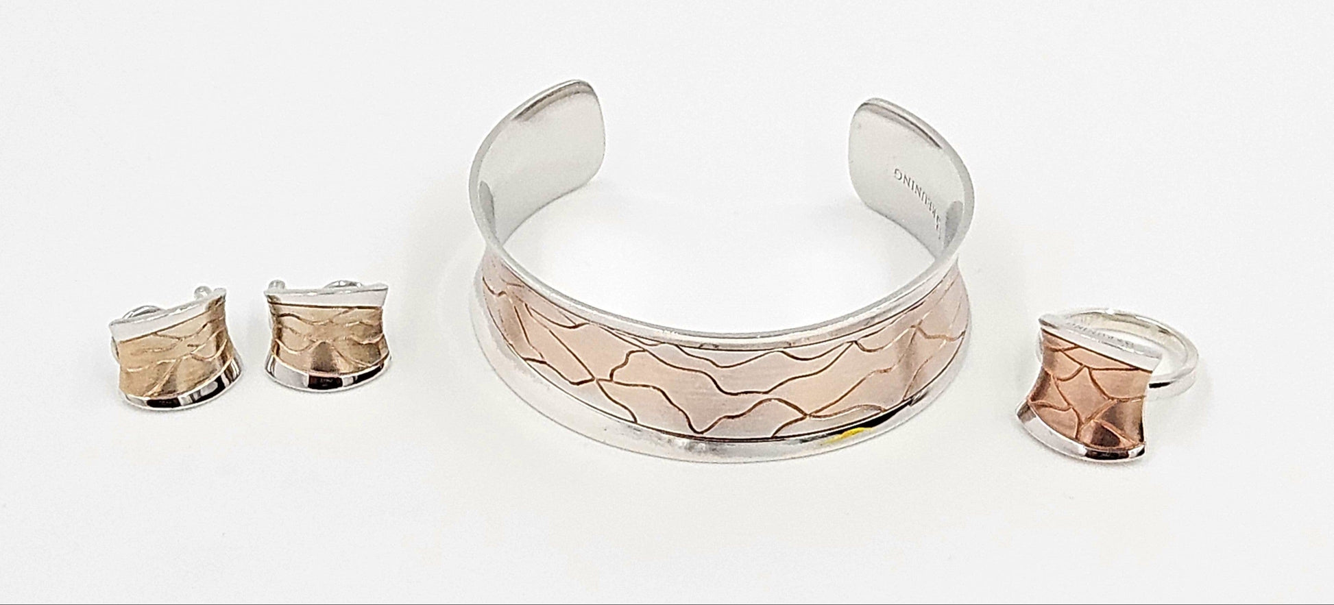 Breuning Jewelry Designer Breuning Sterling & Rose Gold Modernist Bracelet Earrings Ring Set