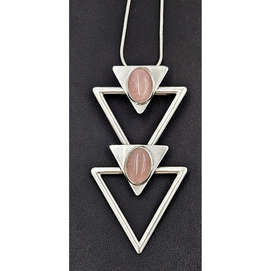 Brian Francisco Navajo Jewelry Taxco Artisan Sterling Silver Rose Quartz Unisex Modernist Pendant Necklace