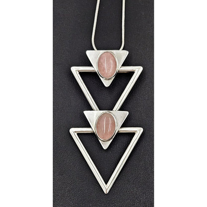 Brian Francisco Navajo Jewelry Taxco Artisan Sterling Silver Rose Quartz Unisex Modernist Pendant Necklace