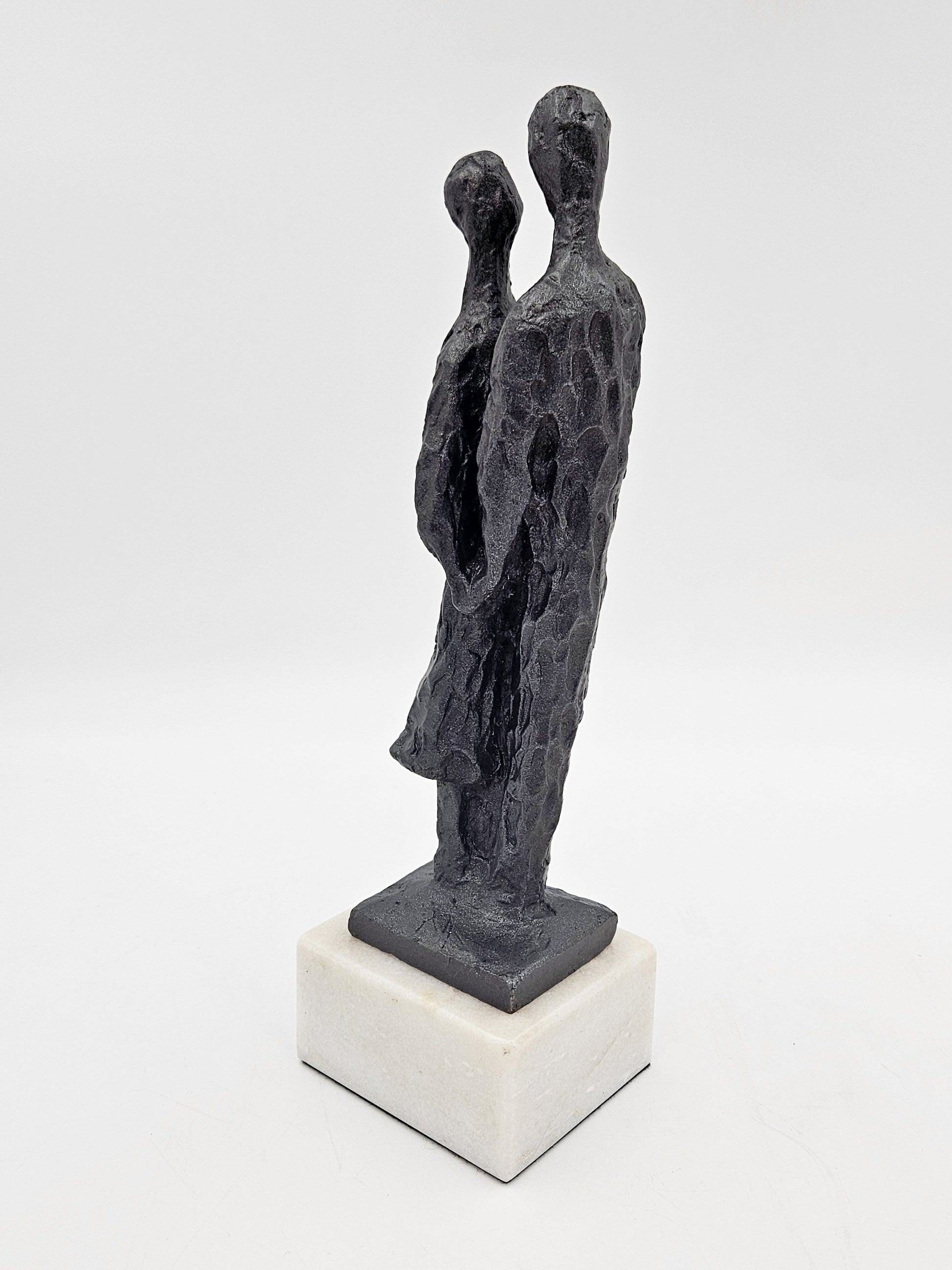 Bronze Couple Statue Sculpture Vintage Bronze Brutalist Abstract Modernist Couple Sculpture Marble Base - Signed