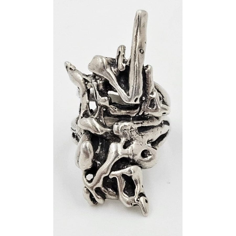 Brutalist Ring Jewelry Designer Sterling Silver Modernist Brutalist Ring Signed