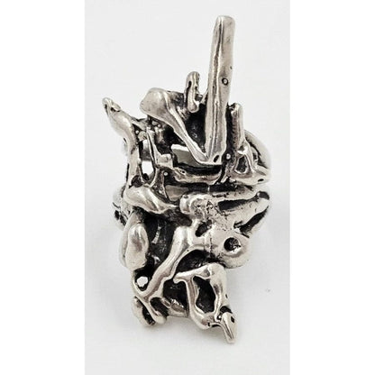Brutalist Ring Jewelry Designer Sterling Silver Modernist Brutalist Ring Signed