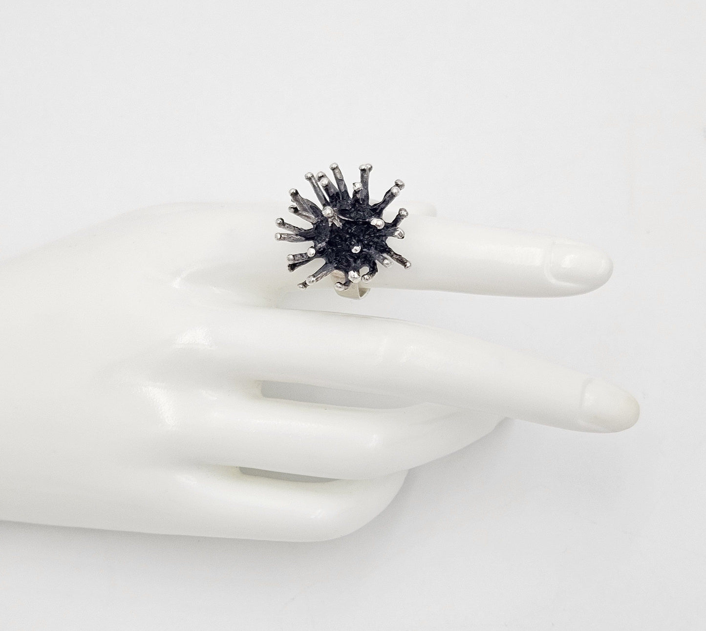 Brutalist Sterling Ring Jewelry Spikey Brutalist Sterling Silver Cocktail Ring