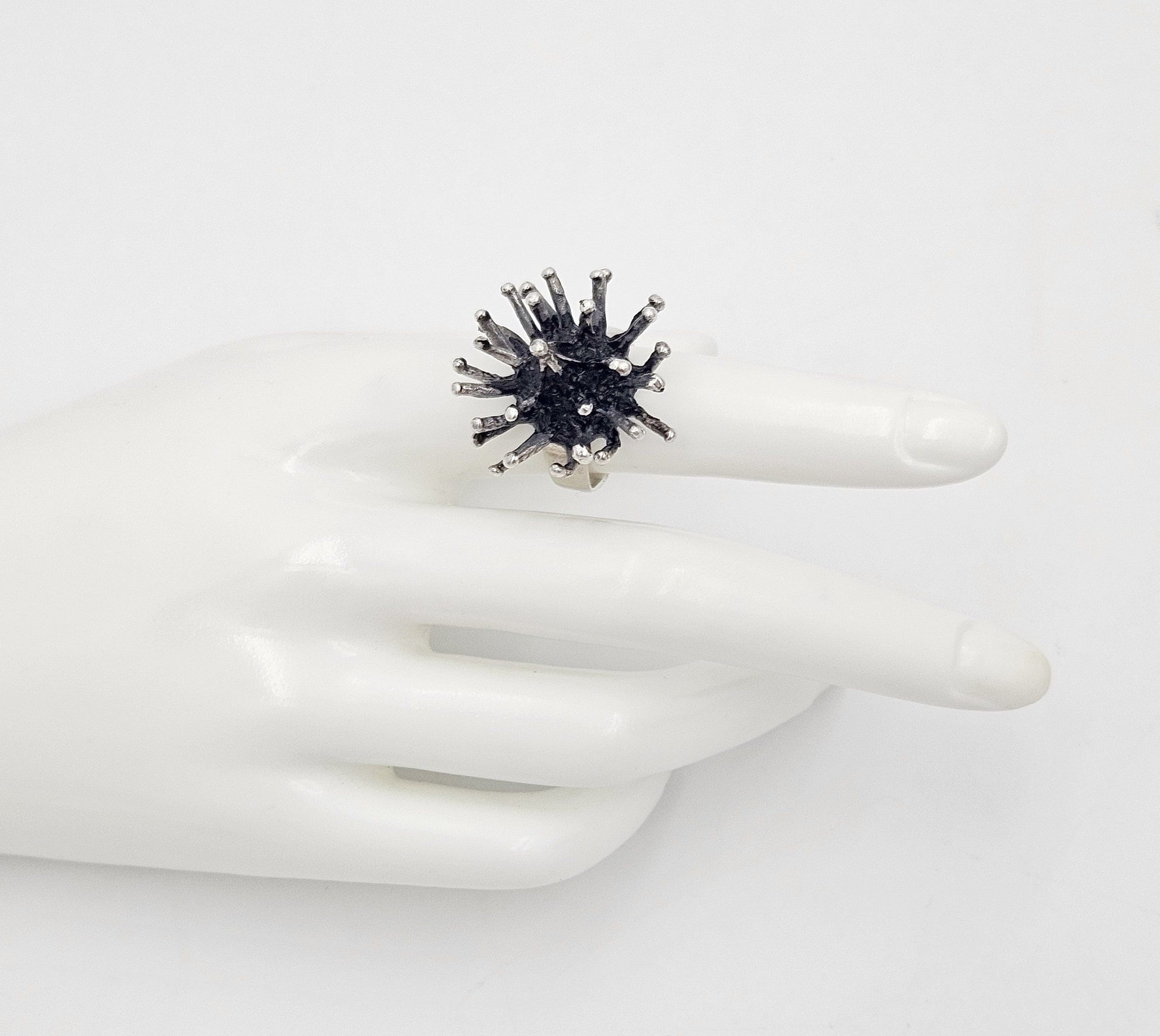 Brutalist Sterling Ring Jewelry Spikey Brutalist Sterling Silver Cocktail Ring