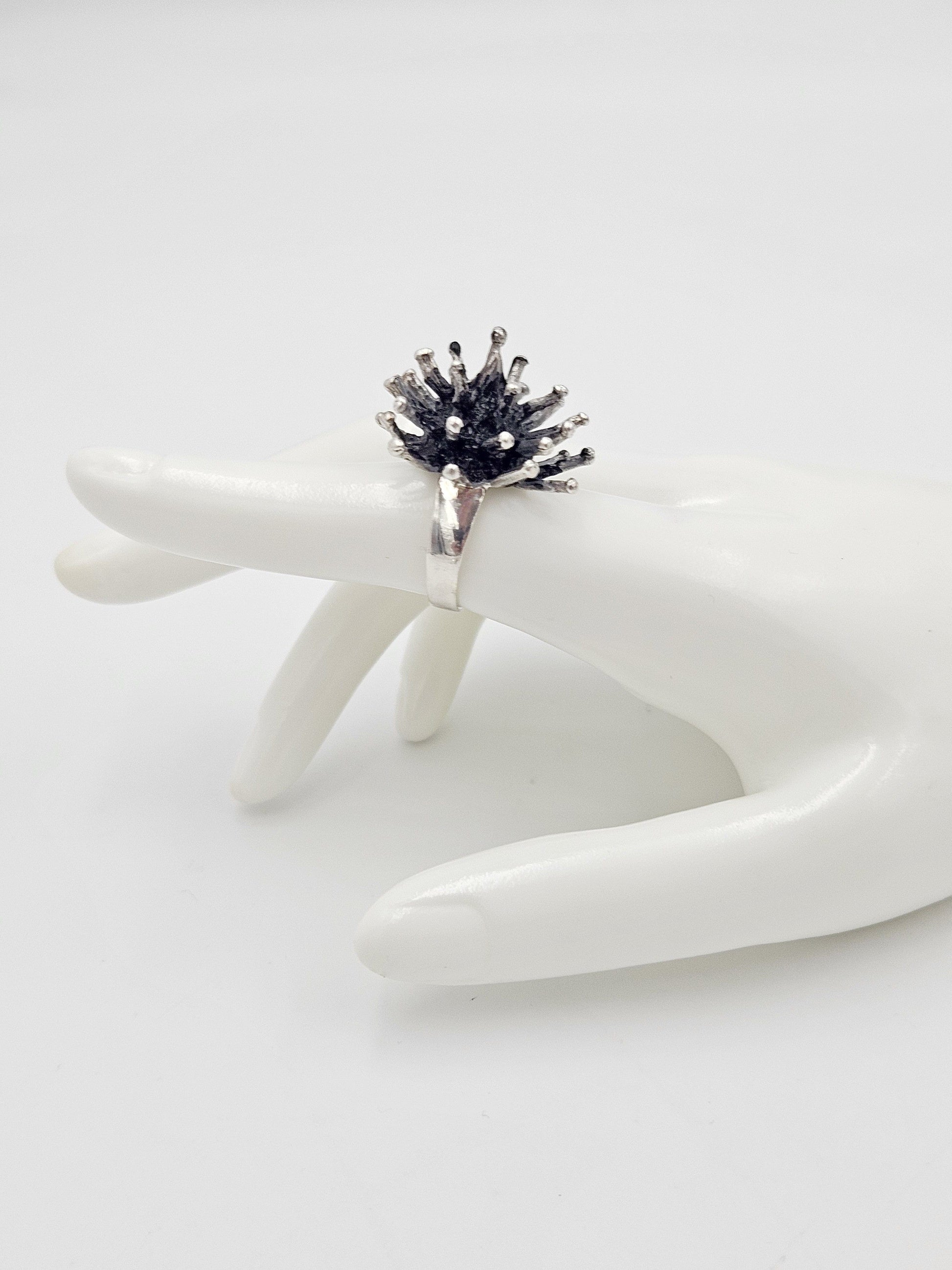 Brutalist Sterling Ring Jewelry Spikey Brutalist Sterling Silver Cocktail Ring