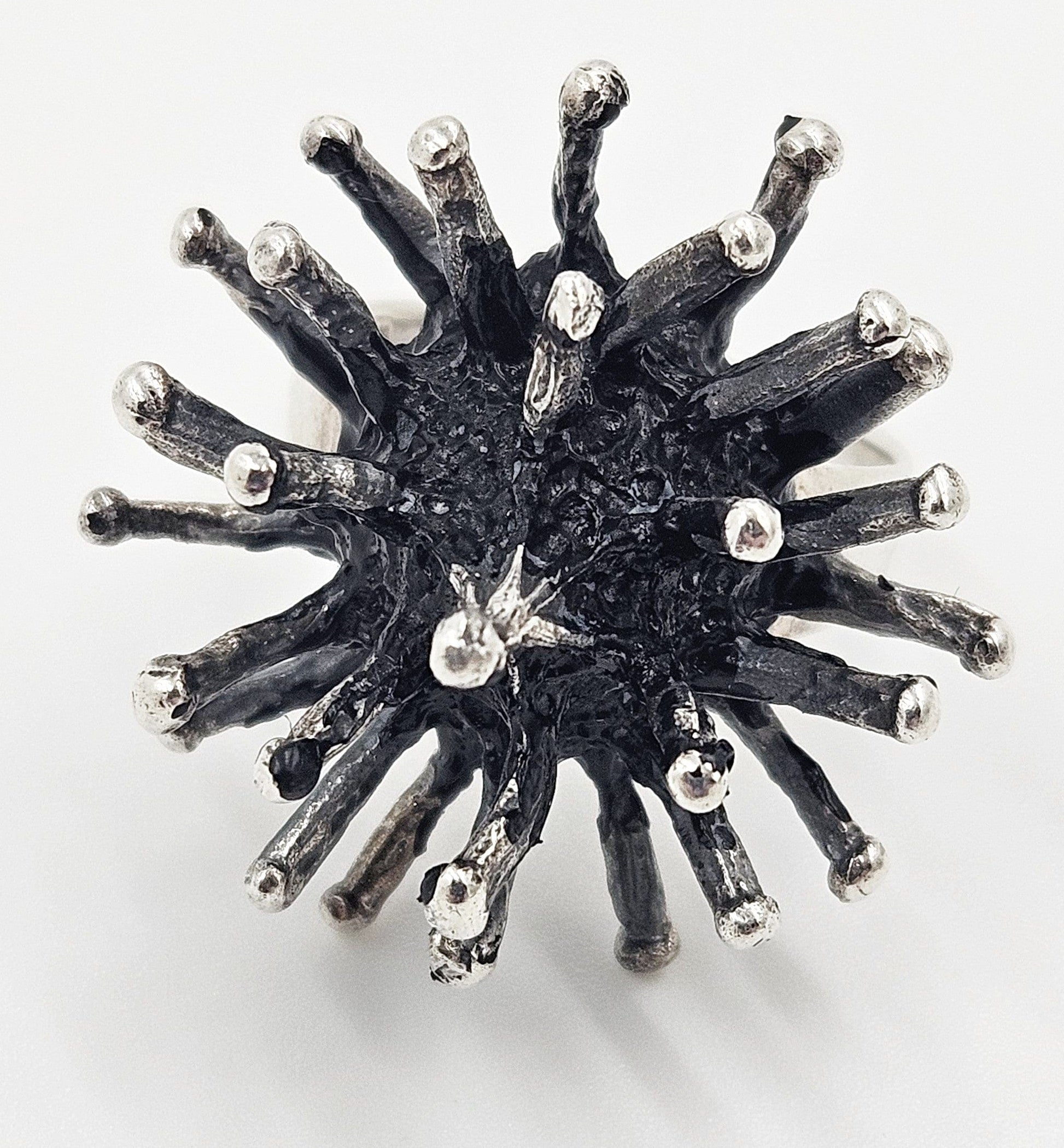 Brutalist Sterling Ring Jewelry Spikey Brutalist Sterling Silver Cocktail Ring