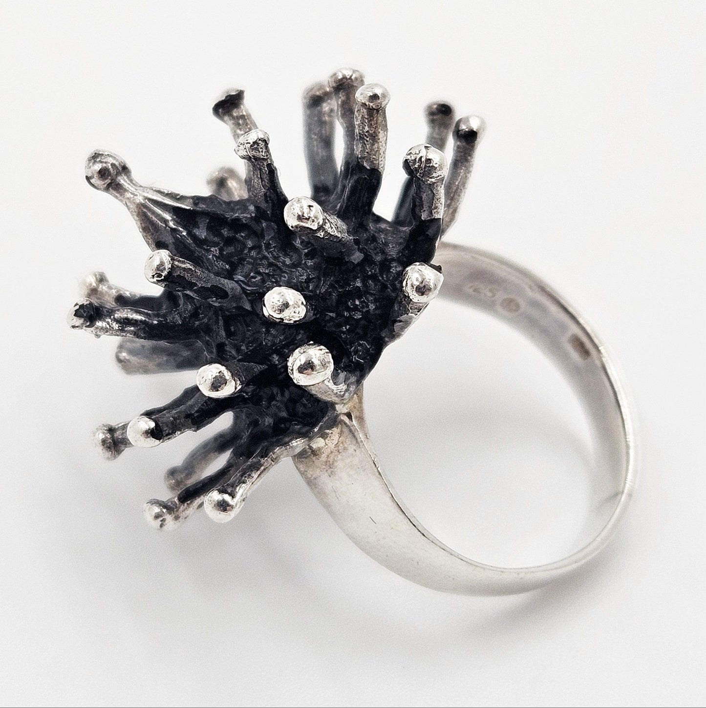 Brutalist Sterling Ring Jewelry Spikey Brutalist Sterling Silver Cocktail Ring