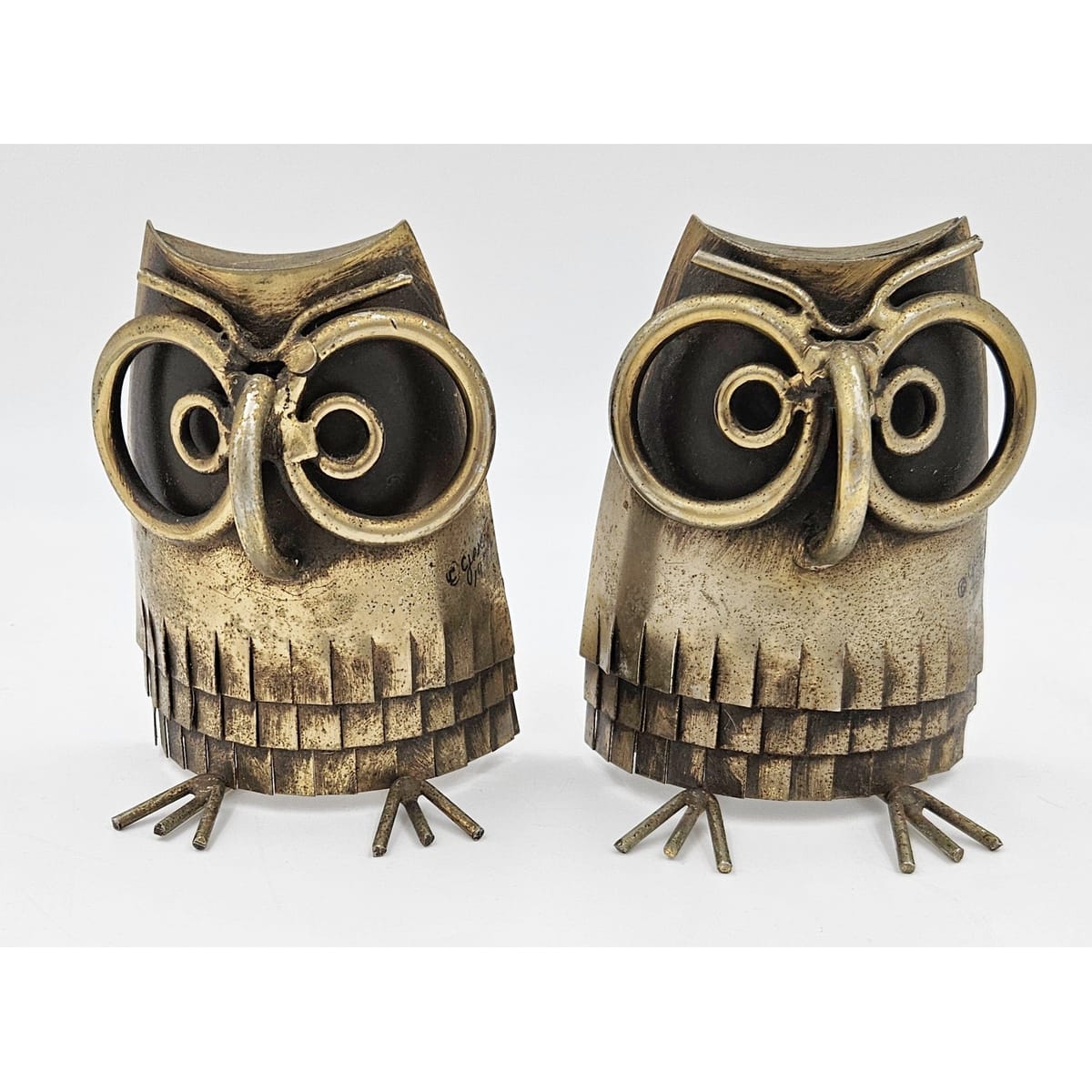 C Jere Bookends Designer Curtis Jere Brass Copper 3-D Owl Bookends Signed Dated 1977 RARE