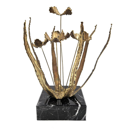 C Jere Sculpture C Jere Brutalist Torch Cut Brass Floriform Sculpture on Marble Base 1967