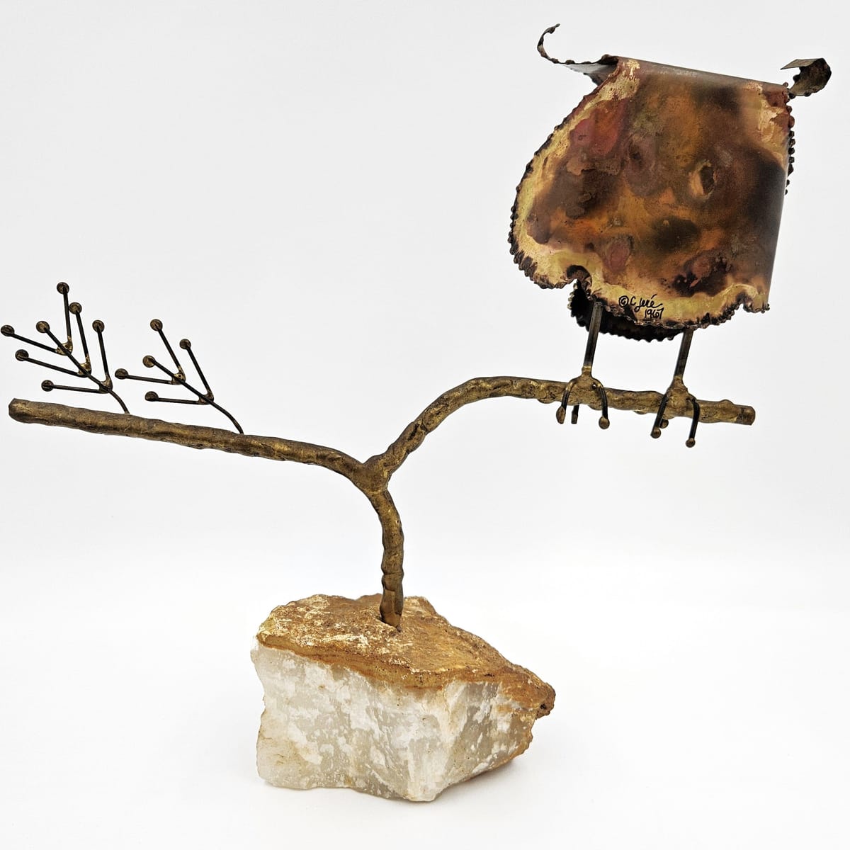 C Jere Sculpture Rare Curtis Jere Bronze Copper Stone Impressionism 3D Owl Sculpture 1967