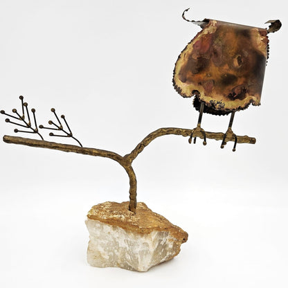 C Jere Sculpture Rare Curtis Jere Bronze Copper Stone Impressionism 3D Owl Sculpture 1967