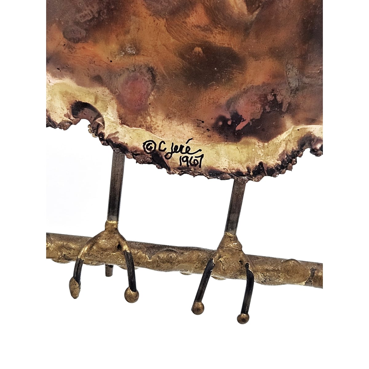 C Jere Sculpture Rare Curtis Jere Bronze Copper Stone Impressionism 3D Owl Sculpture 1967