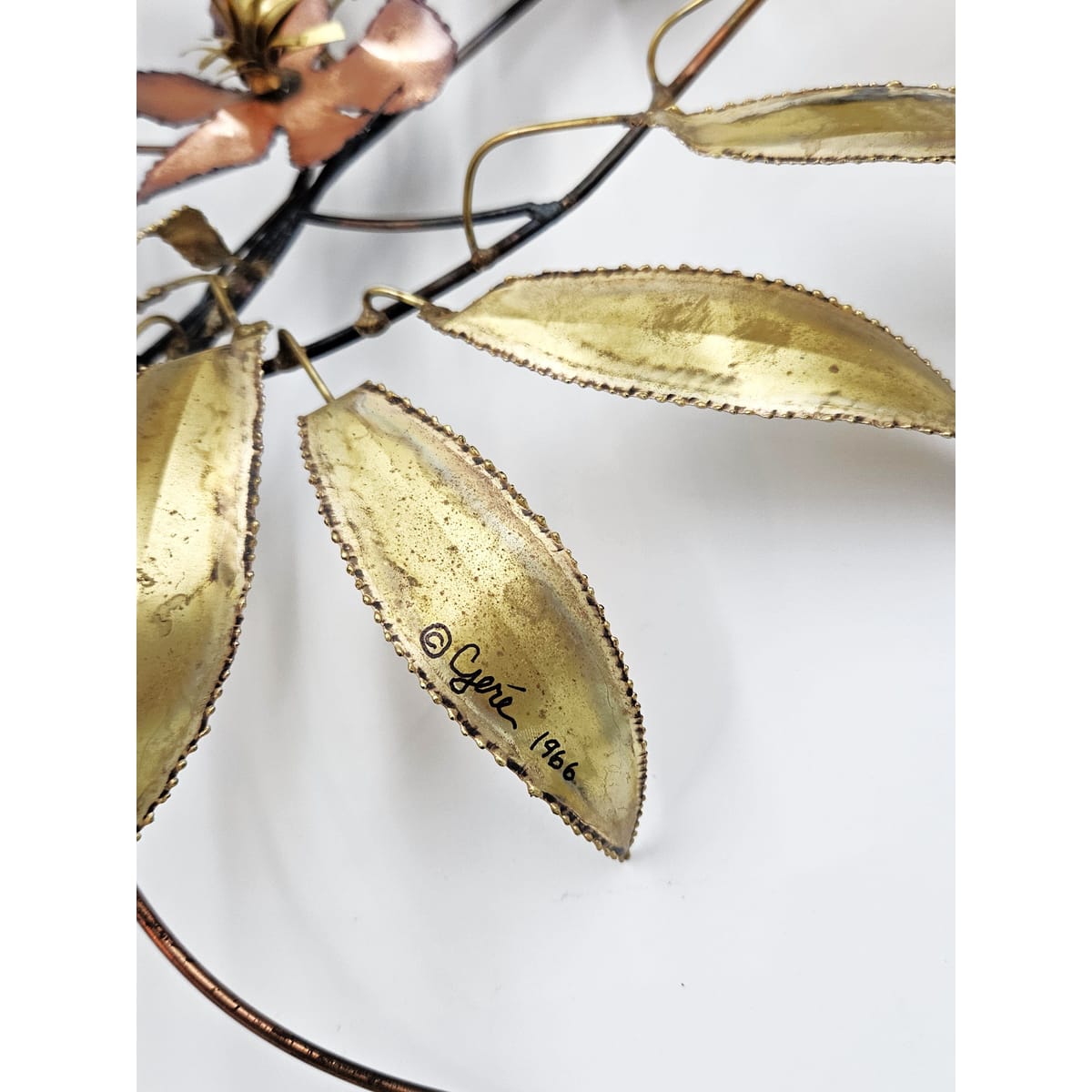 C Jere Sculpture Superb C Jere Mixed Metals 3-D Flowers Leaves Branch Wall Art Sculpture 1966