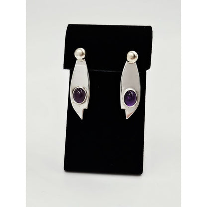 Carolyn Thomas Jewelry Carolyn Thomas 2 Piece Sterling Silver &amp; Amethyst Modernist Drop Earrings