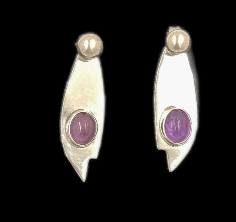 Carolyn Thomas Jewelry Carolyn Thomas 2 Piece Sterling Silver & Amethyst Modernist Drop Earrings