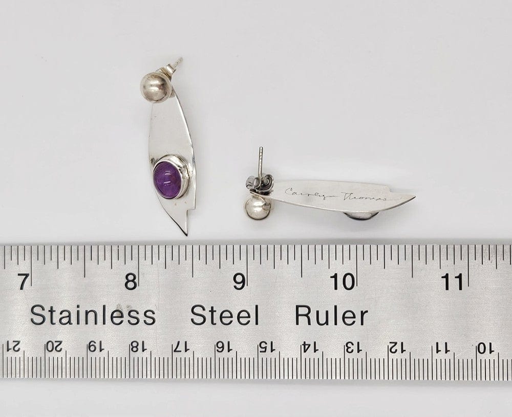 Carolyn Thomas Jewelry Carolyn Thomas 2 Piece Sterling Silver & Amethyst Modernist Drop Earrings