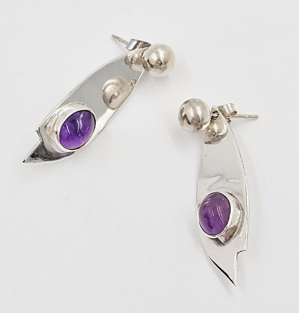 Carolyn Thomas Jewelry Carolyn Thomas 2 Piece Sterling Silver & Amethyst Modernist Drop Earrings