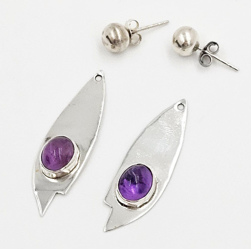 Carolyn Thomas Jewelry Carolyn Thomas 2 Piece Sterling Silver & Amethyst Modernist Drop Earrings