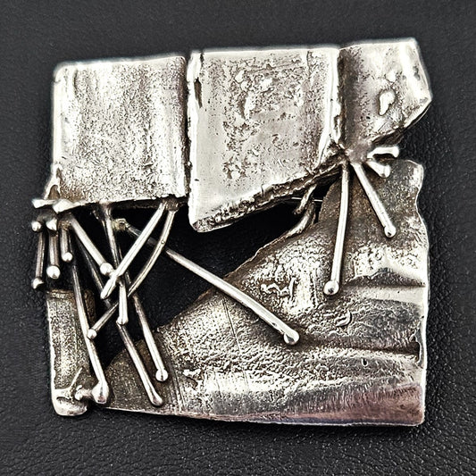 CK Sterling Jewelry Superb MCM Artisan Signed Sterling Silver Abstract Modernist Brutalist Brooch