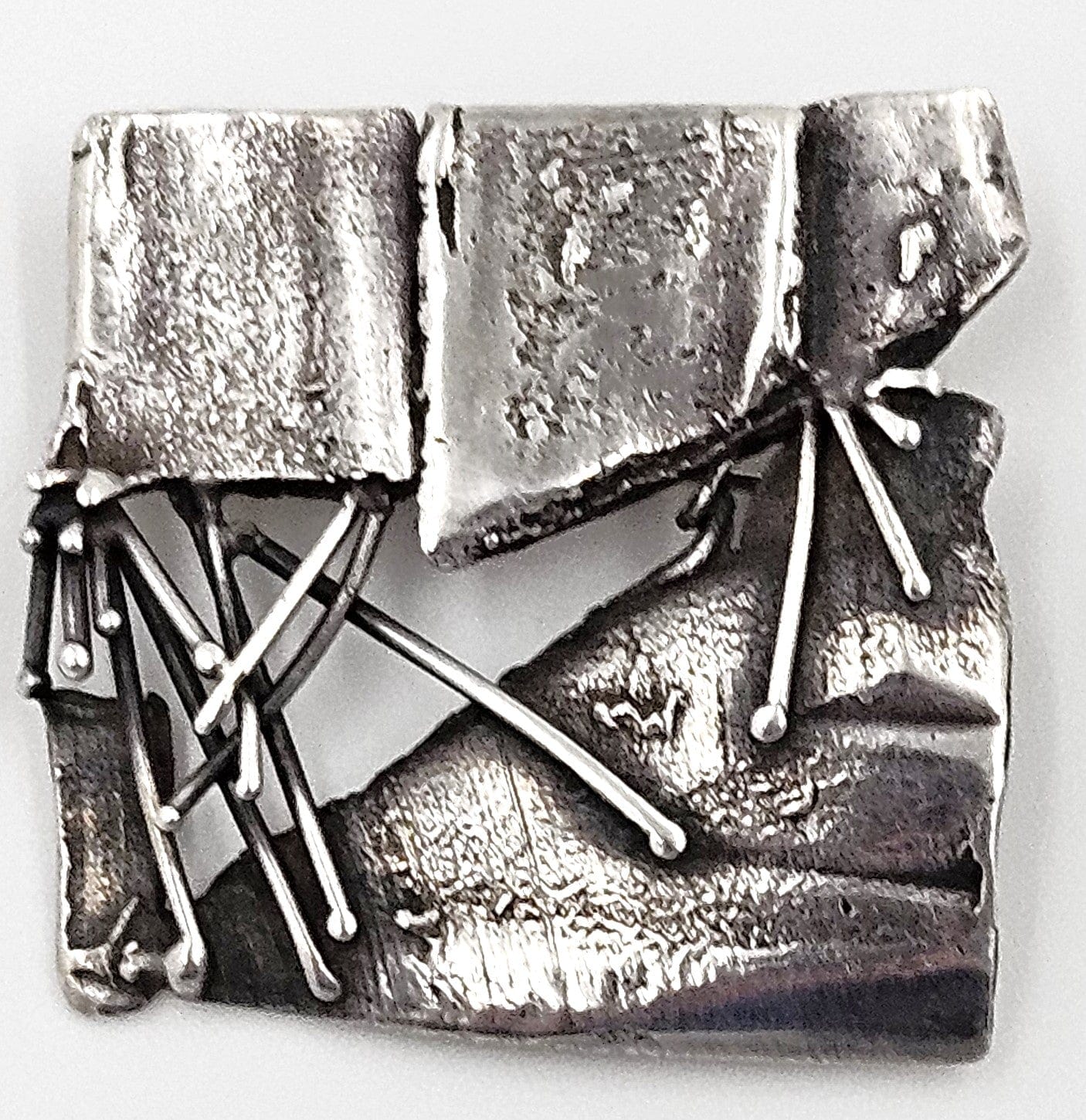 CK Sterling Jewelry Superb MCM Artisan Signed Sterling Silver Abstract Modernist Brutalist Brooch