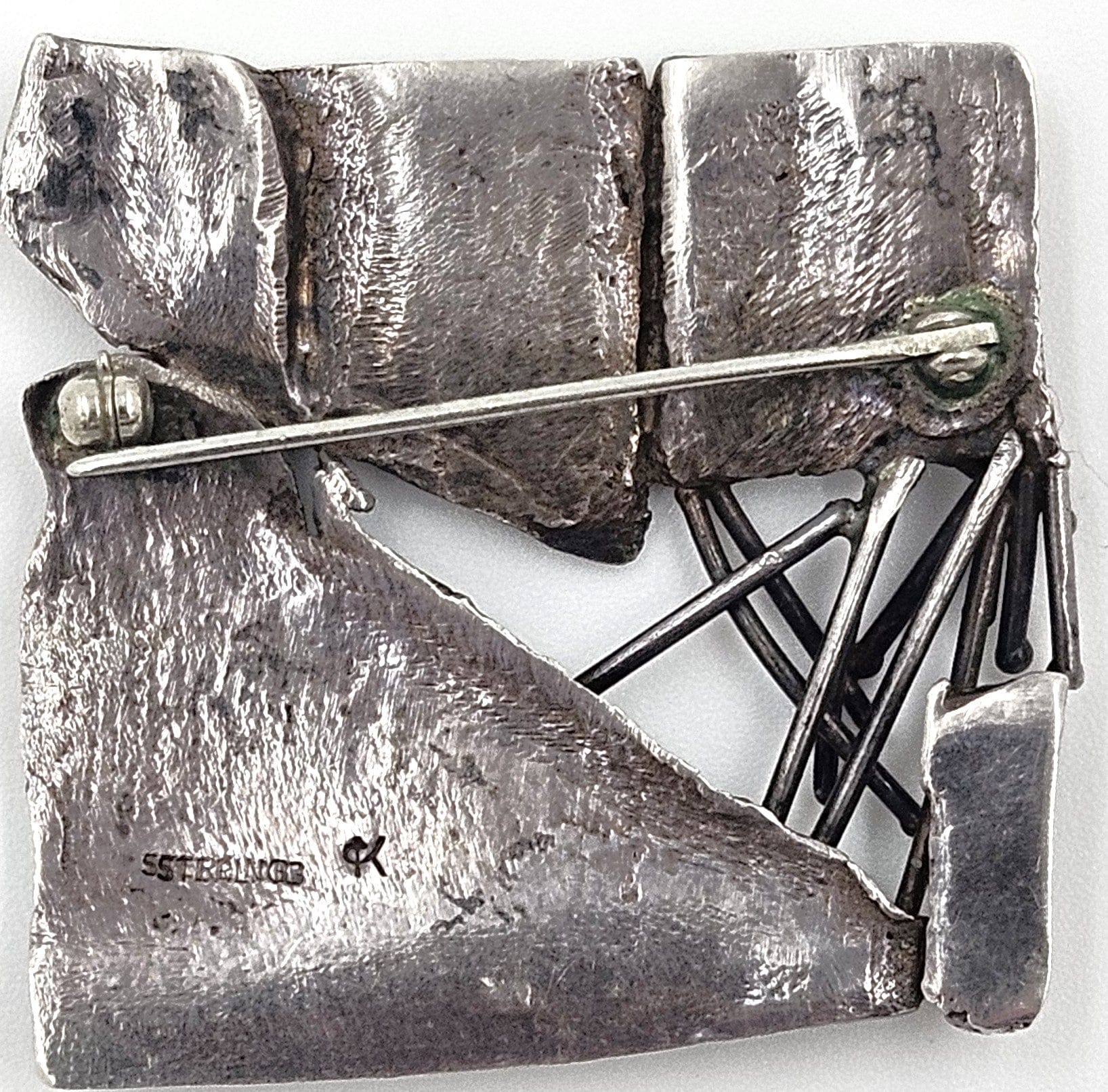 CK Sterling Jewelry Superb MCM Artisan Signed Sterling Silver Abstract Modernist Brutalist Brooch