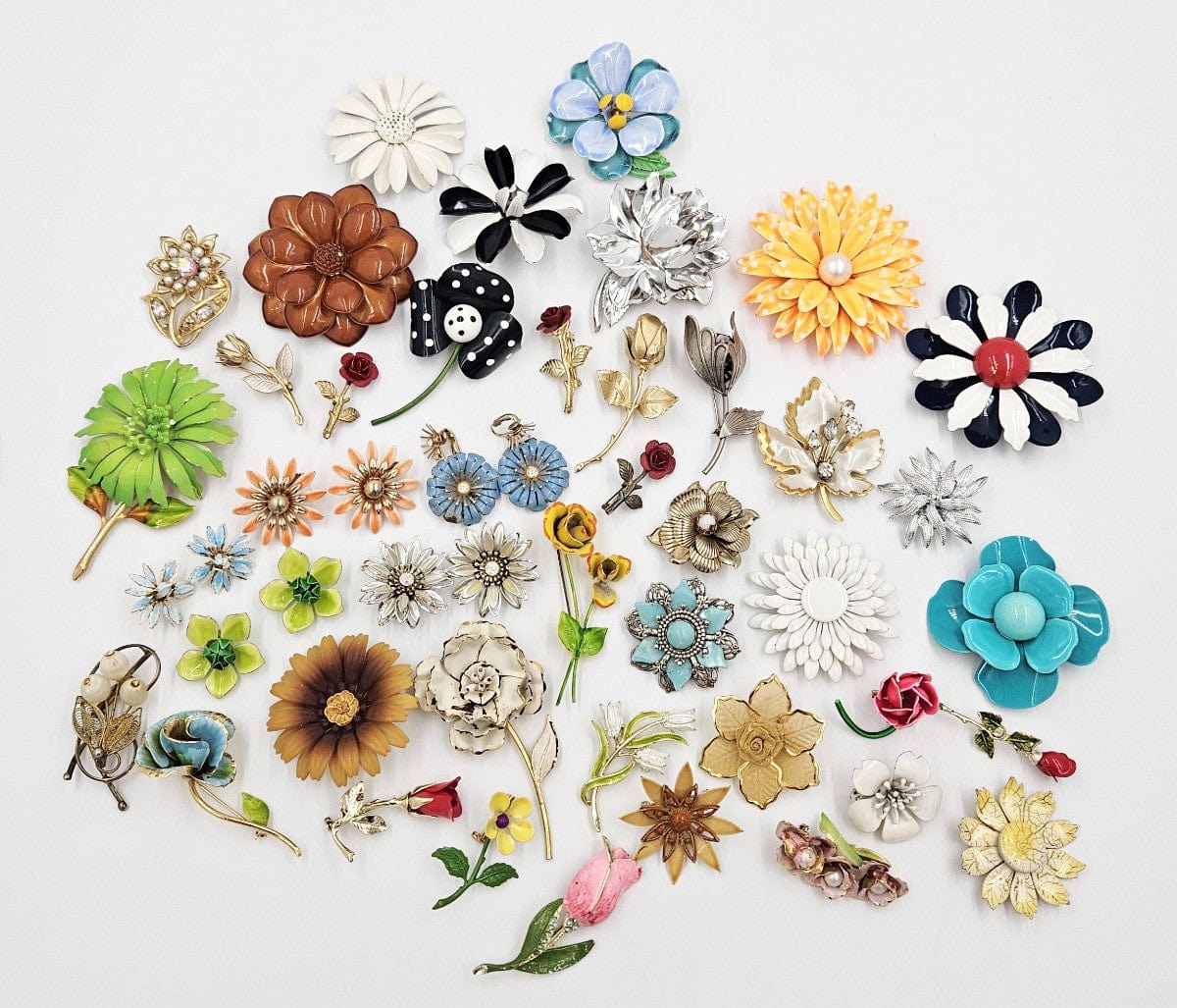 Costume Jewelry Flower Lot Jewelry 50/60's Flowers Brooches Earrings Large Lot Kramer Sarah C Park Lane Giovanni