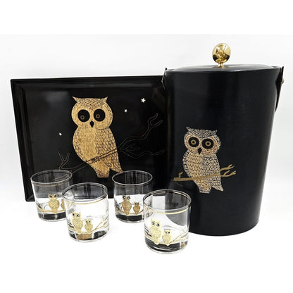 Couroc Serveware Couroc California Melamine Owl Glassware Ice Bucket Serving Tray Set 1960s