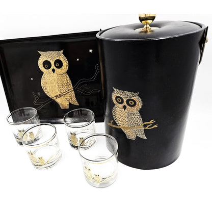 Couroc Serveware Couroc California Melamine Owl Glassware Ice Bucket Serving Tray Set 1960s