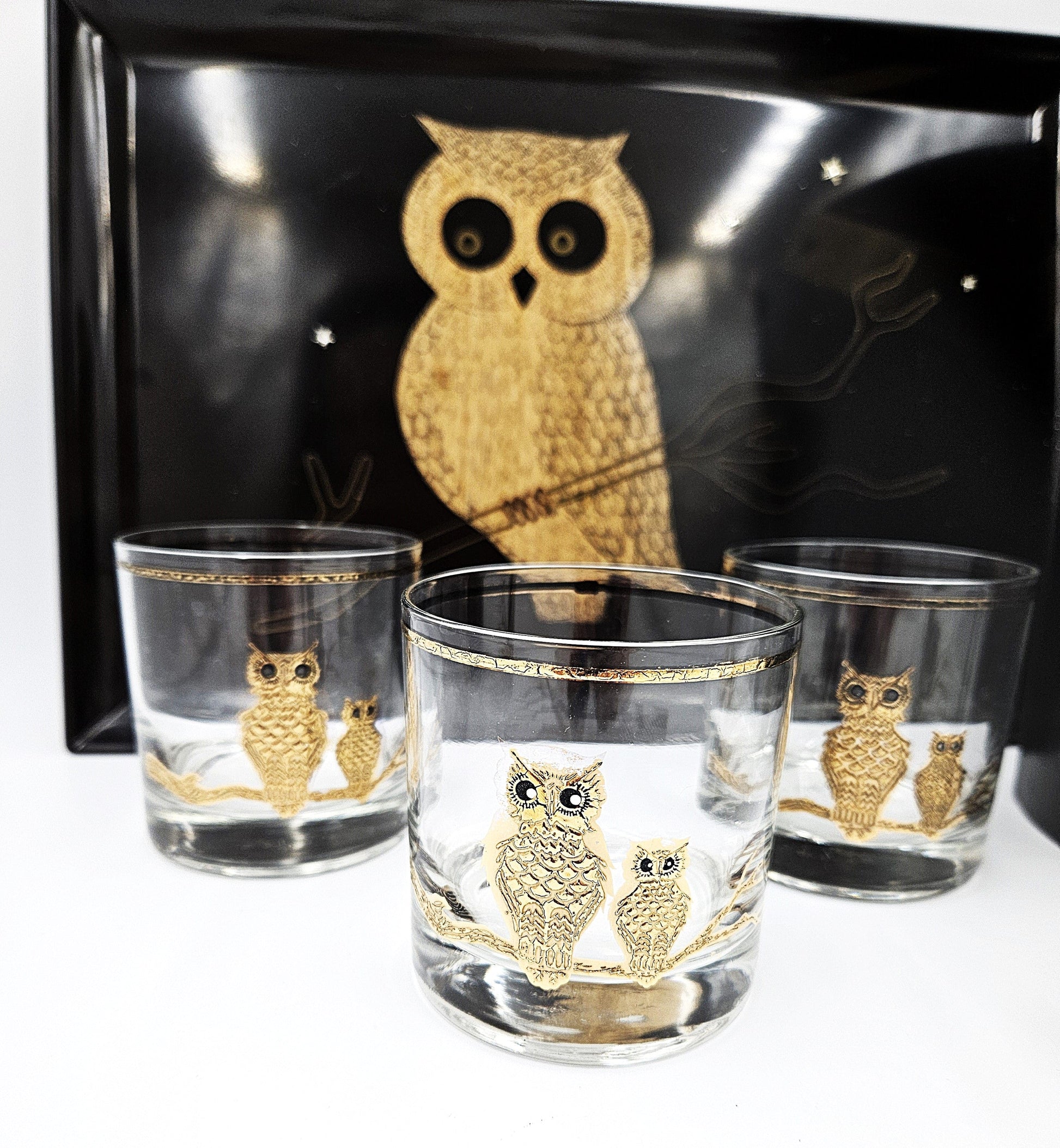 Couroc Serveware Couroc California Melamine Owl Glassware Ice Bucket Serving Tray Set 1960s