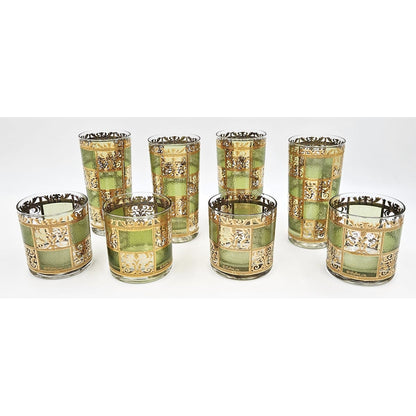 Culver Serveware Stunning Culver Prado Green 22k Gold Glassware Barware Set Circa 1960s