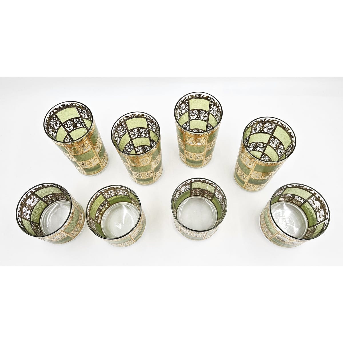 Culver Serveware Stunning Culver Prado Green 22k Gold Glassware Barware Set Circa 1960s