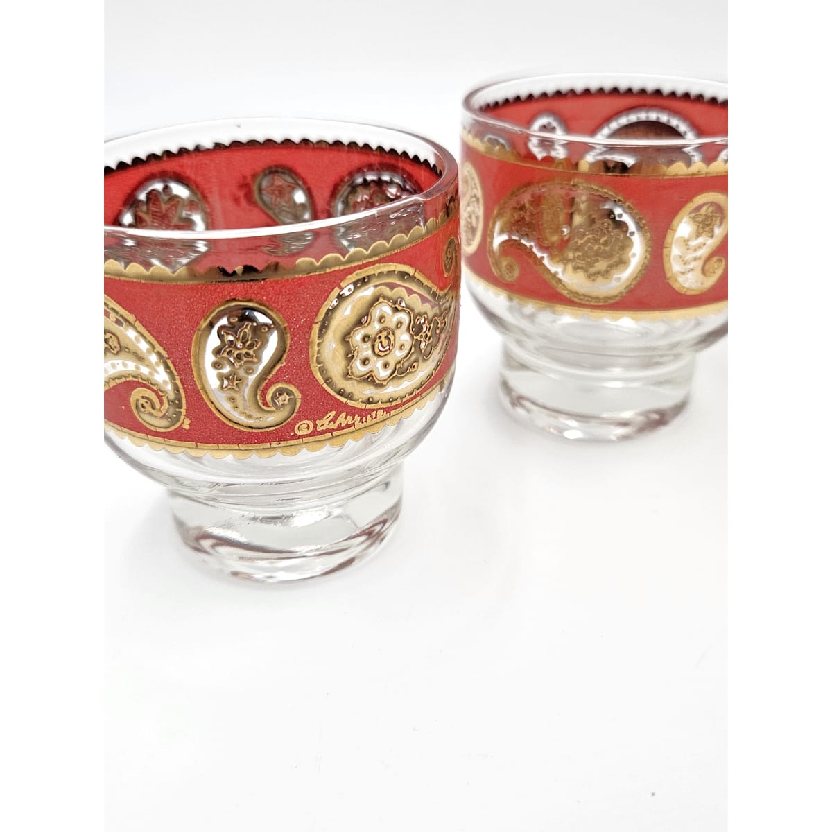 Culver Serveware Superb Culver Red Paisley 22k Gold Glassware Set of 6 Circa 1960s