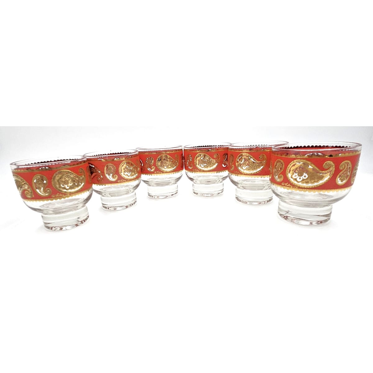 Culver Serveware Superb Culver Red Paisley 22k Gold Glassware Set of 6 Circa 1960s