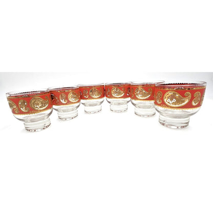 Culver Serveware Superb Culver Red Paisley 22k Gold Glassware Set of 6 Circa 1960s