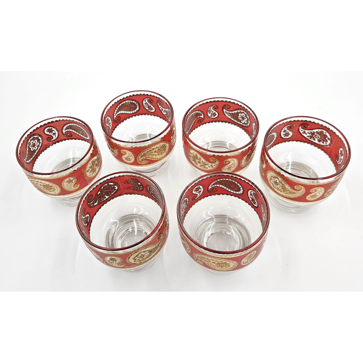 Culver Serveware Superb Culver Red Paisley 22k Gold Glassware Set of 6 Circa 1960s