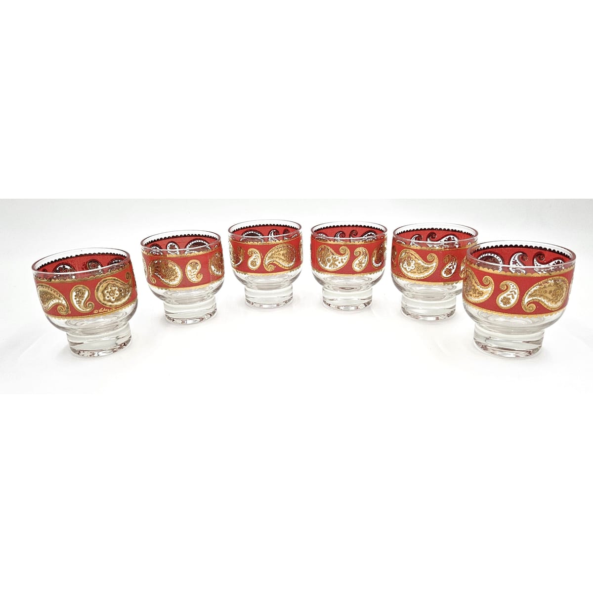 Culver Serveware Superb Culver Red Paisley 22k Gold Glassware Set of 6 Circa 1960s