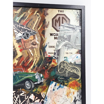 Daniels Artwork Artist LR Daniels Mixed Media Collage Artwork on Canvas MG Cars