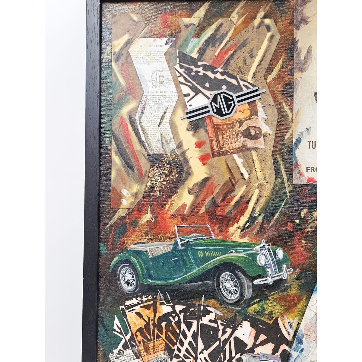 Daniels Artwork Artist LR Daniels Mixed Media Collage Artwork on Canvas MG Cars