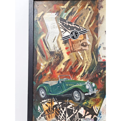 Daniels Artwork Artist LR Daniels Mixed Media Collage Artwork on Canvas MG Cars
