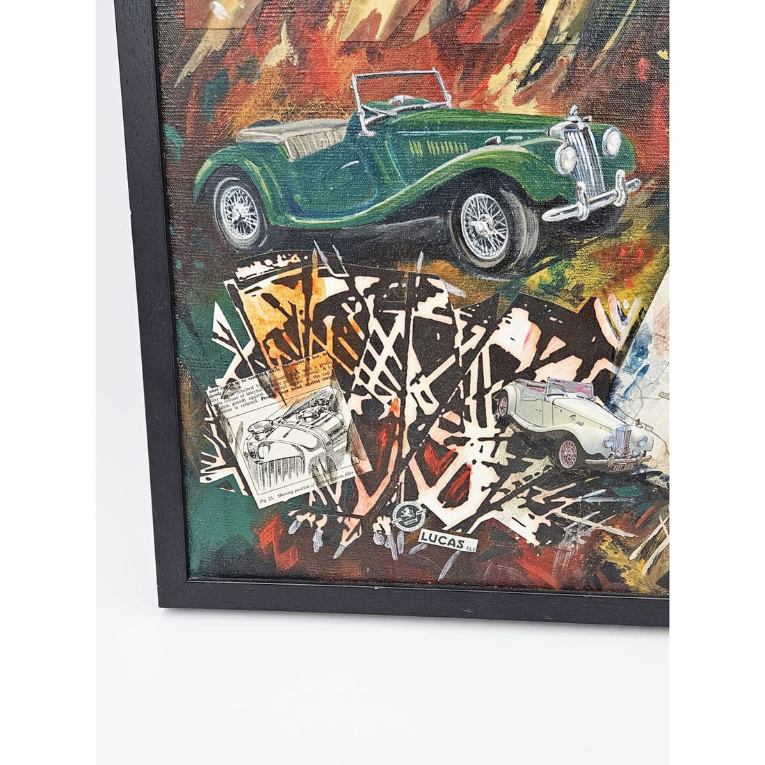 Daniels Artwork Artist LR Daniels Mixed Media Collage Artwork on Canvas MG Cars