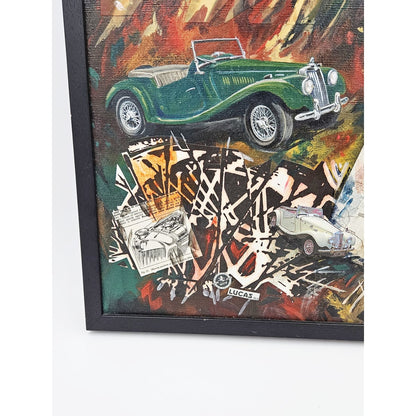 Daniels Artwork Artist LR Daniels Mixed Media Collage Artwork on Canvas MG Cars