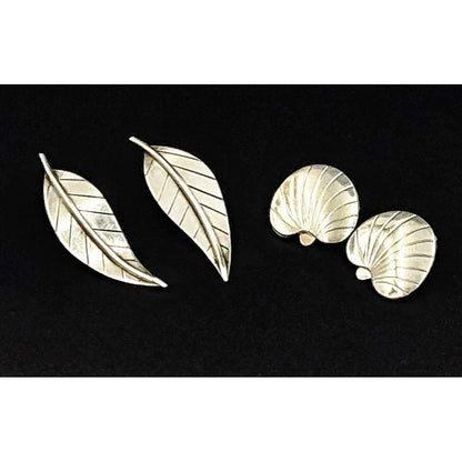 Danish Sterling Earrings Jewelry Set of Danish Sterling Silver Leaf Earrings 1950s