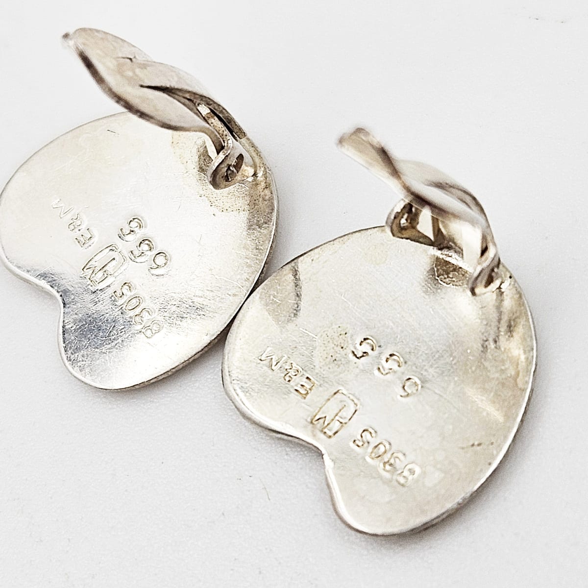 Danish Sterling Earrings Jewelry Set of Danish Sterling Silver Leaf Earrings 1950s