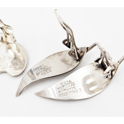 Danish Sterling Earrings Jewelry Set of Danish Sterling Silver Leaf Earrings 1950s