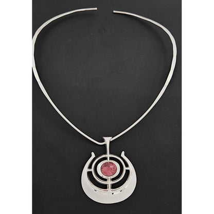 David Andersen Jewelry David Andersen BSO Sterling Thulite Modernist Viking Ship Necklace SET 1960s