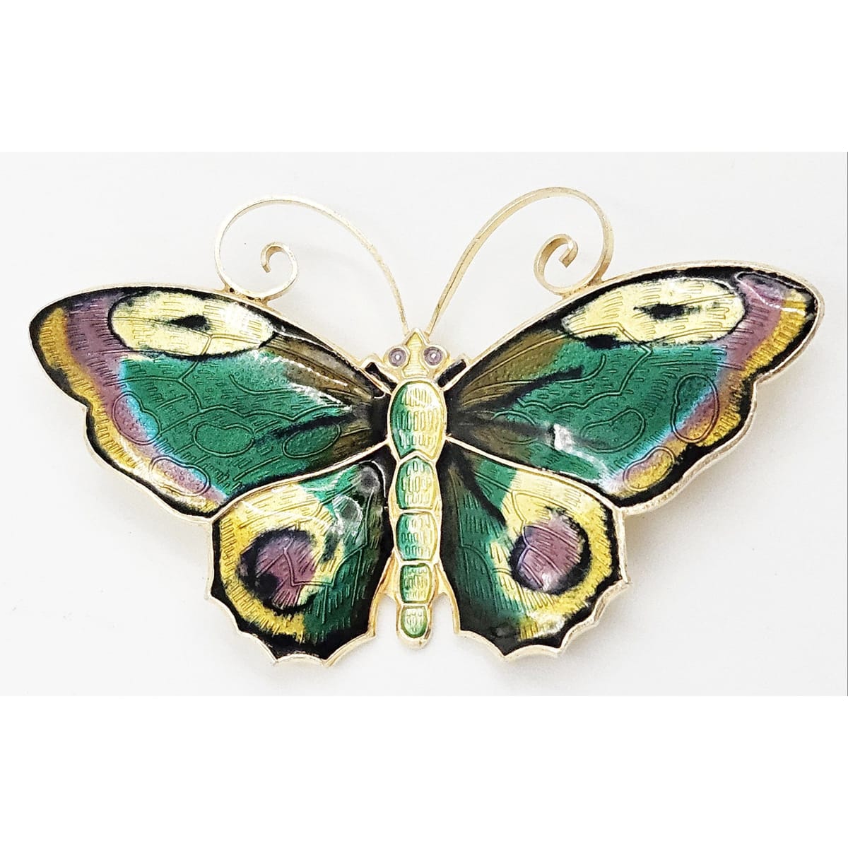 David Andersen Jewelry David Andersen Gilt Sterling Multi-Color Enamel HUGE Butterfly Brooch 1940s