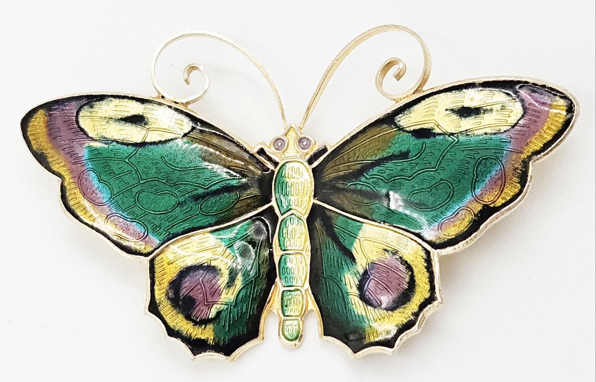 David Andersen Jewelry David Andersen Gilt Sterling Multi-Color Enamel HUGE Butterfly Brooch 1940s