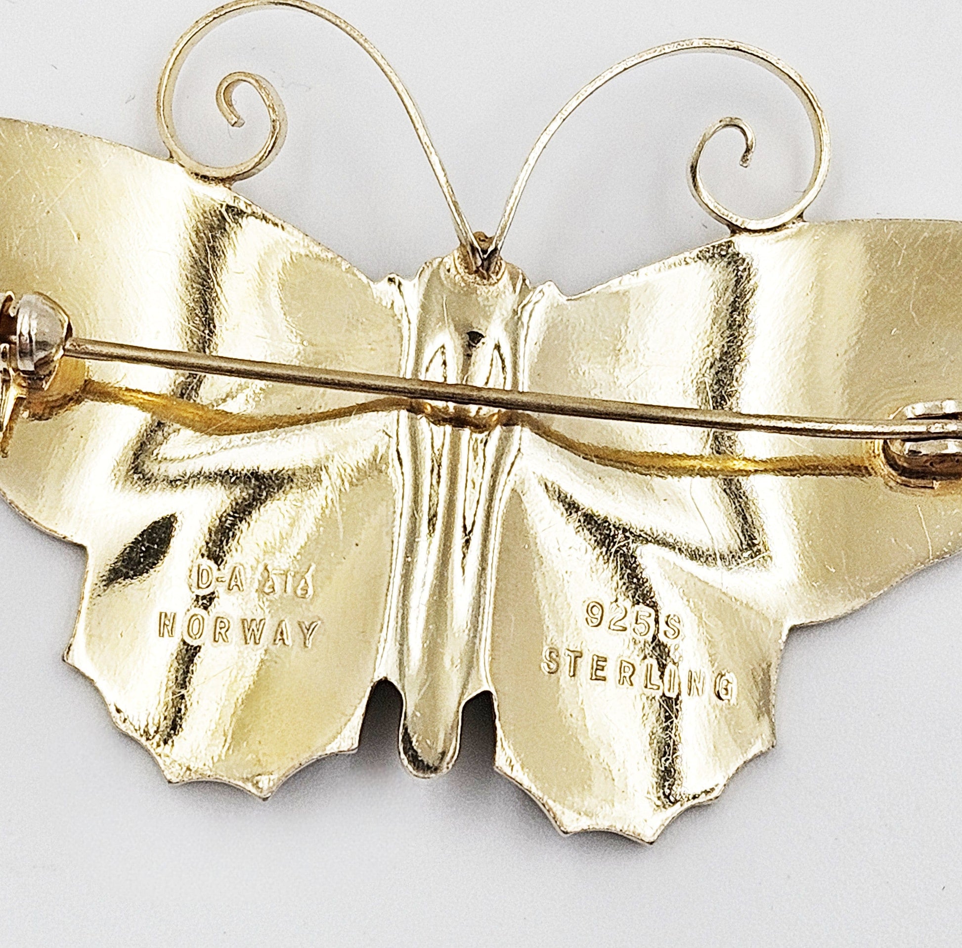 David Andersen Jewelry David Andersen Gilt Sterling Multi-Color Enamel HUGE Butterfly Brooch 1940s