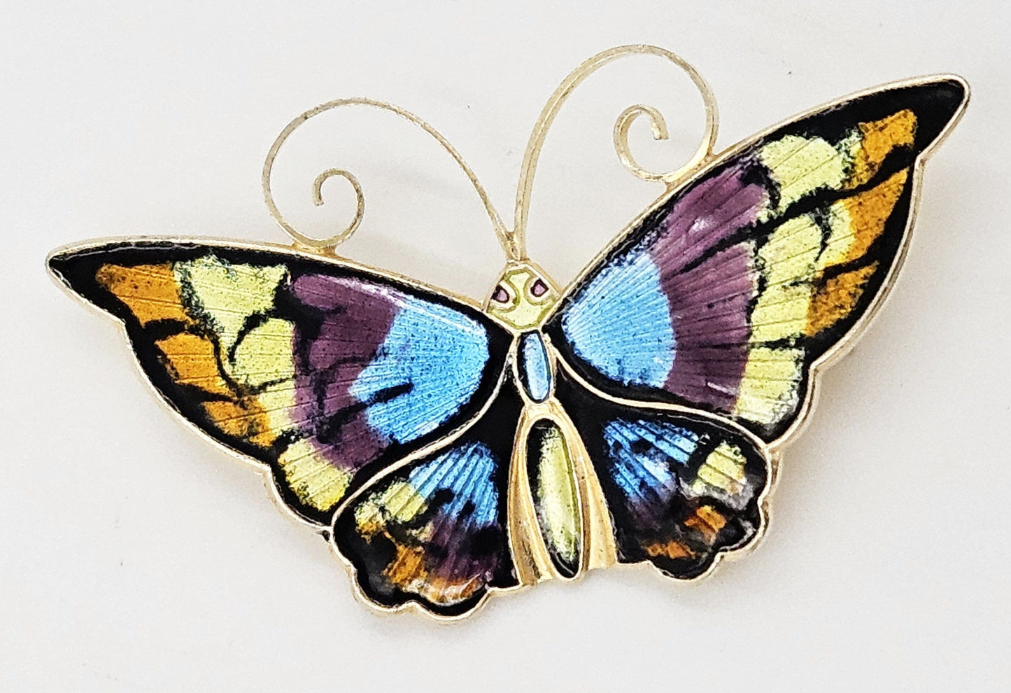 David Andersen Jewelry David Andersen Gilt Sterling Multi-Color Enamel HUGE Butterfly Brooch 1940s